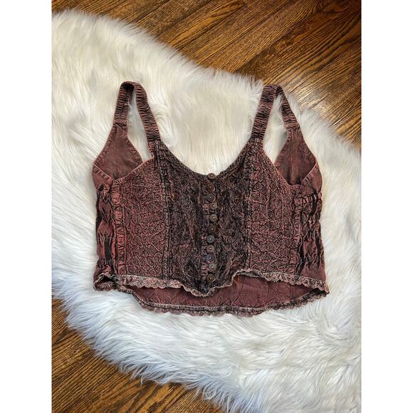 Hippie Renaissance Fairy Whimsigoth Button Embroidered Crop Tank Top - Picture 1 of 4